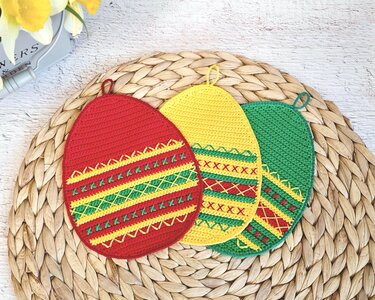 340 Modern Eggs decor, coaster, placemat, washcloth, dishcloth - Crochet