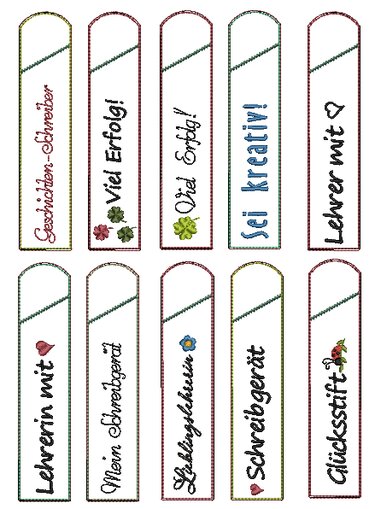 Stickdatei Etuis Stifteetui schmal für einen Kugelschreiber 10 Varianten - Sticken