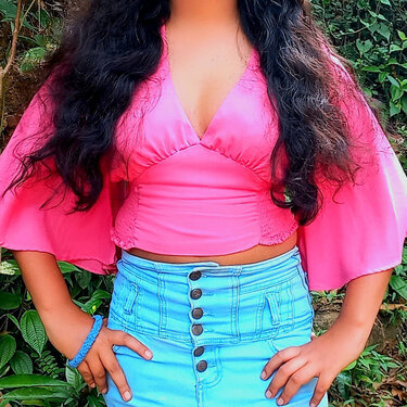 Flounce Sleeve Shirred Crop Blouse PDF Sewing Pattern | Front Gathered