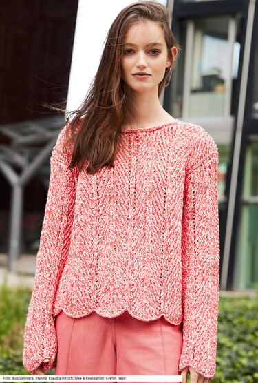 Pullover mit Zackenmuster in Korallenrot und Weiß - Bild 2