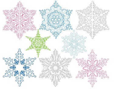 Stickdatei - 8 Schneeflocken Linie 10 Größen - Sticken