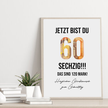 Poster GELDGESCHENK Geburtstag 60 DOWNLOAD Vorlage Geldgeschenk - Basteln
