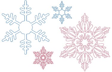 Verschiedene Schneeflocken-Umrisslinien in Blau und Rot