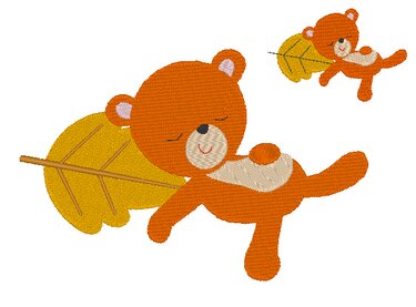 Stickdatei - Herbst Bär, Blatt, Herz und Vogel Bär schlafend am Baum - Sticken