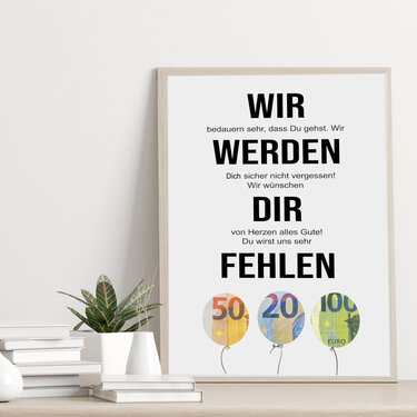 Poster GELDGESCHENK KOLLEGEN Wir werden Dir sehr fehlen DOWNLOAD - Basteln