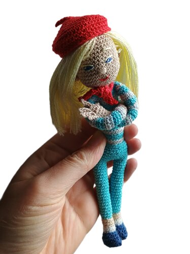 Francis the crochet doll in beret and french neckerchief