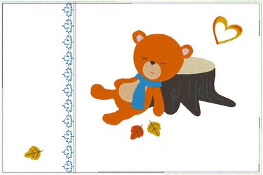 Stickdatei - Herbst Bär am Baum schlafend Kissen und Lätzchen SET ITH - Sticken