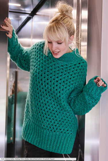 Netzmusterpulli mit Seitenschlitzen - Stricken