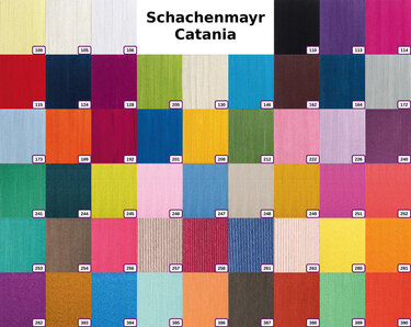 Gitter mit vielen nummerierten Farbfeldern, jedes Feld zeigt einen anderen Garnfarbton