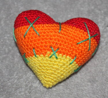 Colourful crochet hearts