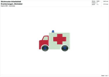 Stickdatei "Krankenwagen" Pes Format (Deco, Brother, Babylock) - Sticken