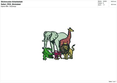 Stickdatei "Safari" Pes Format (Deco, Brother, Babylock) - Sticken