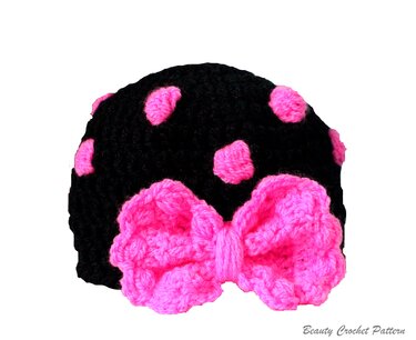Crochet Polka Dot Hat With Bow- Baby - Adult Size - Image 4
