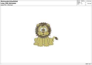 Stickdatei "Löwe" Pes Format (Deco, Brother, Babylock) - Sticken