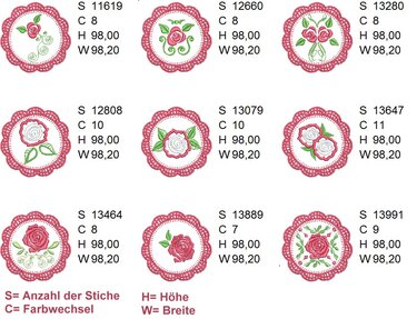 Crochet Roses 10x10 ith Stickdatei - Sticken