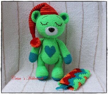 "Gute Nacht" Teddybär mit Kuscheldecke  - Häkeln