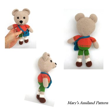Schoolboy Bear the Ami - Amigurumi crochet pattern - Digital Download