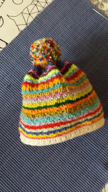 Anleitung Babymütze bunt gestreift, ca, 40 cm Kopfumfang - Stricken