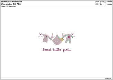Stickdatei "Wäscheleine Mädchen / Girl / Baby" Pes Format (Deco, Brother, Babylock) - Sticken