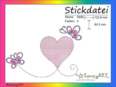 Stickdatei "Herz mit Schmetterlinge" Pes Format (Deco, Brother, Babylock)  - Sticken