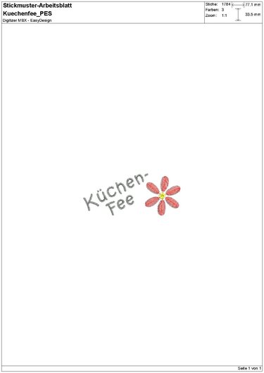 Grauer Schriftzug 'Küchenfee' mit roter gestickter Blüte