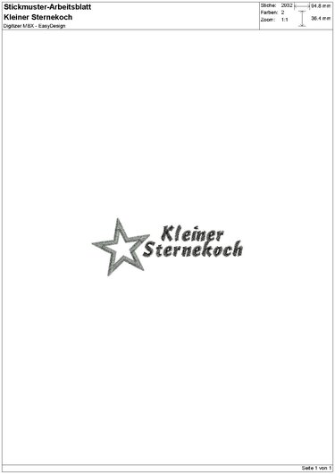 Stickdatei "Kleiner Sternekoch" Pes Format (Deco, Brother, Babylock)  - Sticken