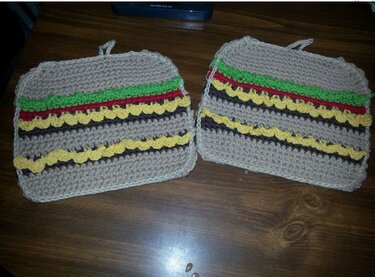 Double Cheeseburger Potholder - Crochet