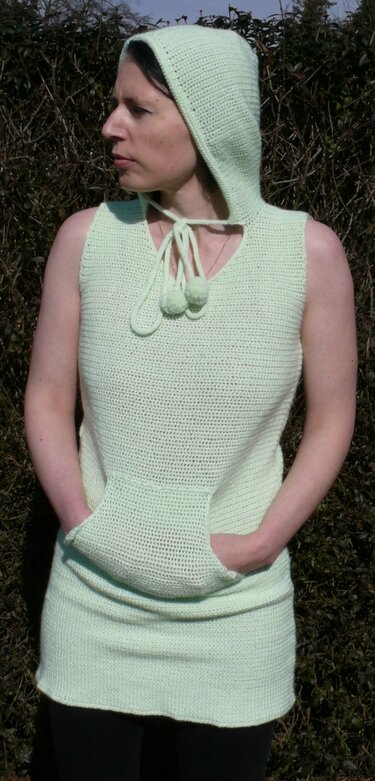 Häkelanleitung Longpullover mit Kapuze - Größe 36/38