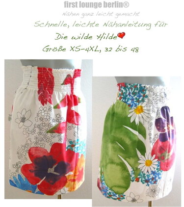 Hilde *** E-Book Pdf-Datei gesmokter Rock, Nähanleitung ohne Schnitt für einen schnellen Rock in 6 Doppelgrößen 32/34-46/48 firstloungeberlin