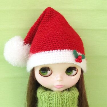 Santa"s Hat for Blythe Doll, Pullip Pattern - Crochet