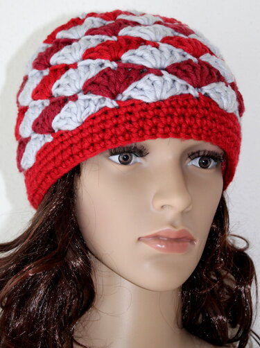 Mütze häkeln grau rot - Bild 4