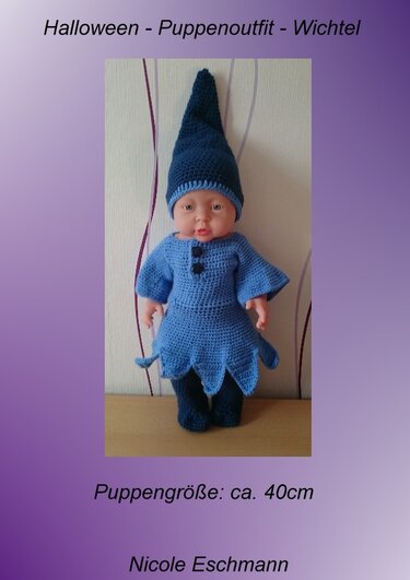 Wichtel Halloween Fasching Outfit für Puppen 40 cm - Häkeln