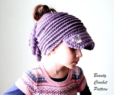 Newsboy Ponytail Messy Bun Hat  - Crochet