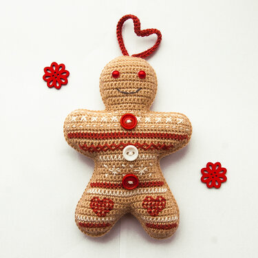 Amigurumi Pattern for Jacquard Gingerbread Man Christmas Ornament and Toy - Crochet