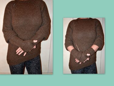 Strickanleitung * Asymmetrischer Pullover mit ¾  Ärmeln und Armstulpen in 4 Größen