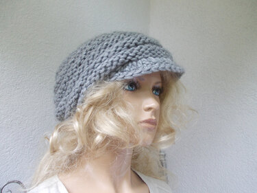 Strickanleitung für Beanie/Mütze mit Häkelschirm, für Kopfumfang 52 - 64 cm, schnell gestrickt, LFB718