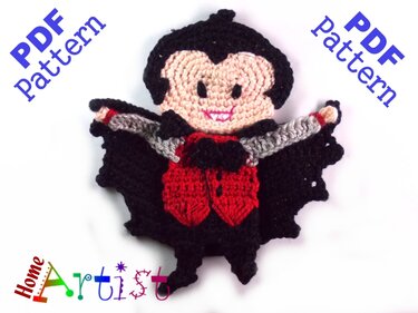 Dracula Halloween crochet Applique Pattern