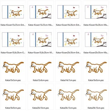 Stickdatei - Katze inkl. 2 Kissen ITH - Sticken