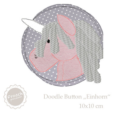 Einhorn Rosalie, Doodle Button, 10x10 cm - Sticken