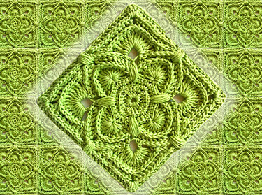 Limettengrünes Granny‑Square mit Blumenrelief