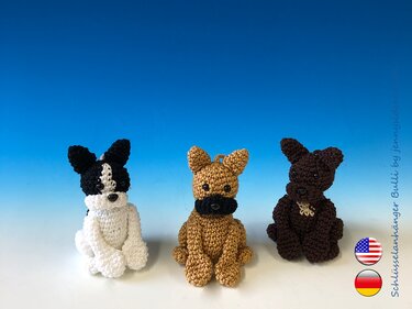 Crochet Pattern french Bulldogg Keychain, little bully amigurumi