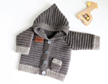 Baby- & Kinderjacke "Artur" (Gr. 50- 128, Rippenmuster, stricklook) - Häkeln