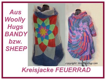 Kreisjacke / Kreisweste Feuerrad aus Woolly Hugs Bandy oder Sheep tunesisch gehäkelt - Häkeln