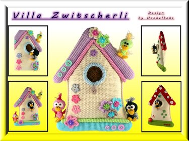 Door hanger birdhouse "Villa Zwitscherli" -- crochet pattern by Haekelkeks -- english version