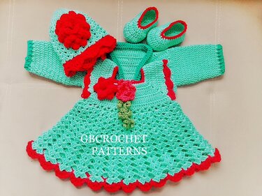 Baby dress crochet pattern set,pinafore baby dress, take home baby dress, hat and shoes, Nb to 24MO