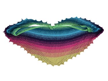 Gestricktes Dreieckstuch flach ausgebreitet mit Abschnittsfarbverlauf und Zackenrand