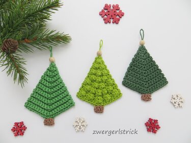 Häkelanleitung für schnelle Tannenbäumchen in 3 Varianten