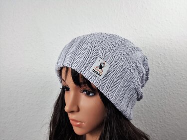 90 Strickanleitung Beanie Longbeanie 2 Anleitungen Winterbeanie Herbstbeanie silbergrau