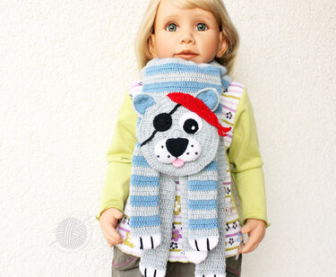 warme Kinderschal "Piratenkater" (2 Var., Gr. 20 cm x 130 cm) - Häkeln