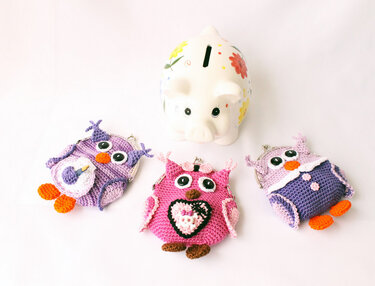 Geldtasche "Spareule", 3 St. Gr. 11 x 15 cm - Häkeln